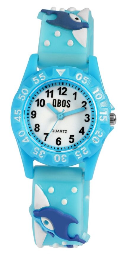 Qbos Kinderuhr mit Silikonband, bunt, Motiv Delfin, Ø 28 mm