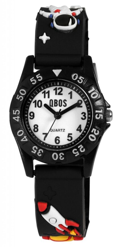 Qbos Kinderuhr mit Silikonband, bunt, Motiv Astronaut, Ø 28 mm