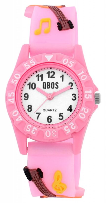 Qbos Kinderuhr mit Silikonband, bunt, Motiv Gitarre, Ø 28 mm