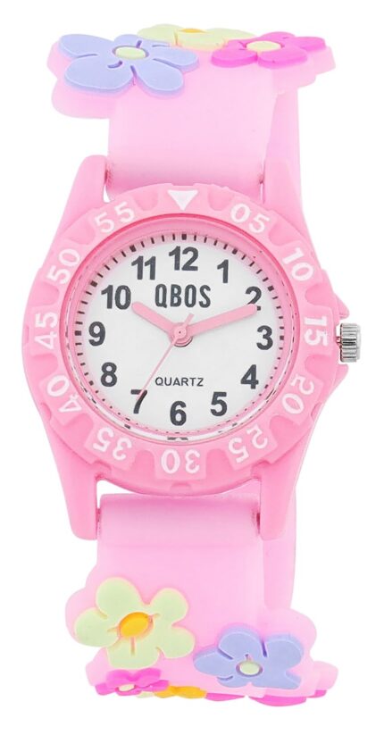 Qbos Kinderuhr mit Silikonband, bunt, Motiv Blume, Ø 28 mm