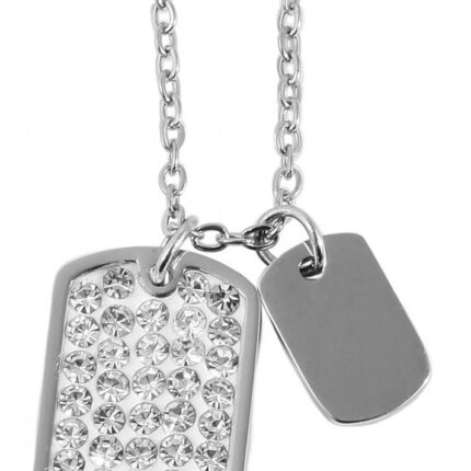 Akzent Ankerkette mit DogTag-Anhänger, Edelstahl, Similibesatz