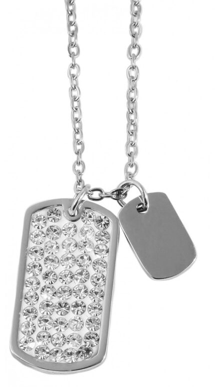 Akzent Ankerkette mit DogTag-Anhänger, Edelstahl, Similibesatz