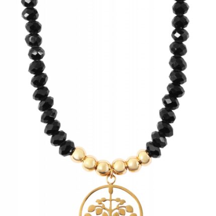 Akzent Edelstahl Kette mit facettierten Glasperlen und Lebensbaumanhänger