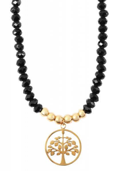 Akzent Edelstahl Kette mit facettierten Glasperlen und Lebensbaumanhänger