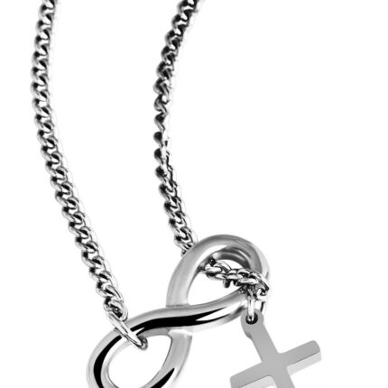 Akzent Edelstahlkette mit Infinity- & Kreuzanhänger, 45+5 cm
