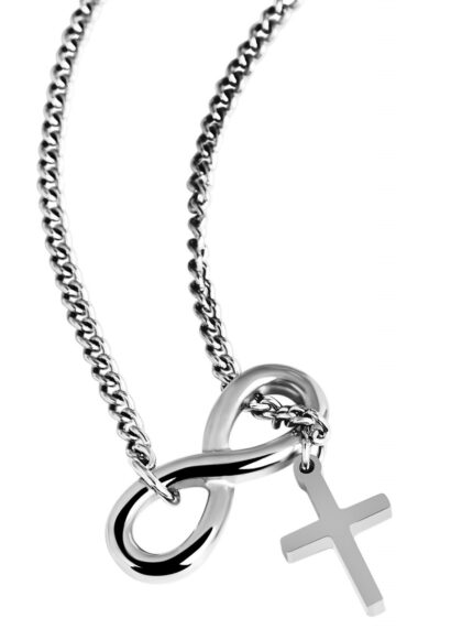 Akzent Edelstahlkette mit Infinity- & Kreuzanhänger, 45+5 cm
