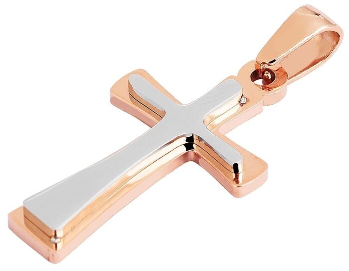 Akzent Edelstahlanhänger, Kreuz, IP Roségold, bicolor - Image 2