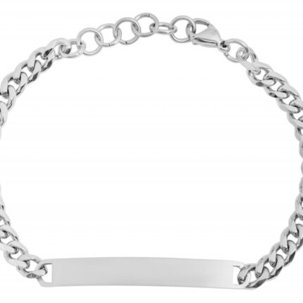 Akzent Panzerarmband aus Edelstahl, Gravurplatte, silberfarben