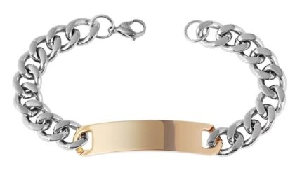 Akzent Panzerketten-Armband aus Edelstahl in Bicolor, Gravurplatte mit IP Gol...