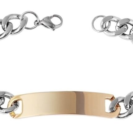 Akzent Panzerketten-Armband aus Edelstahl in Bicolor, Gravurplatte mit IP Gol...