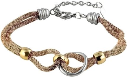 Akzent Geflochtenes Armband aus Edelstahl in goldfarbig mit IP Roségold-Besch...