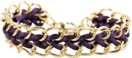 Akzent Kettenarmband aus Edelstahl und Textil mit IP Gold-Beschichtung