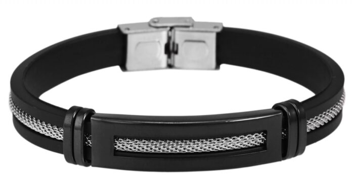 Akzent Armband aus Silikon und Edelstahl in schwarz - Image 1