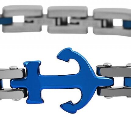 Akzent Gliederarmband aus Edelstahl und Keramik, maritim, ionenplattiert
