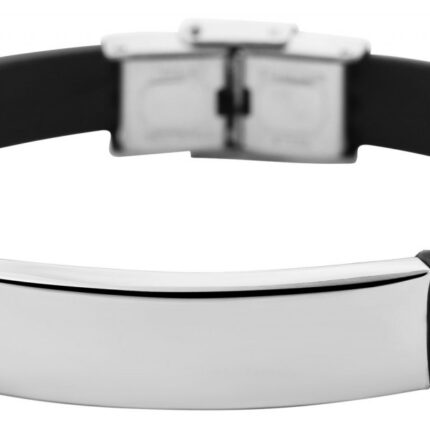 Akzent Armband aus Silikon und Edelstahl in Schwarz, Schlangenketteneinsatz
