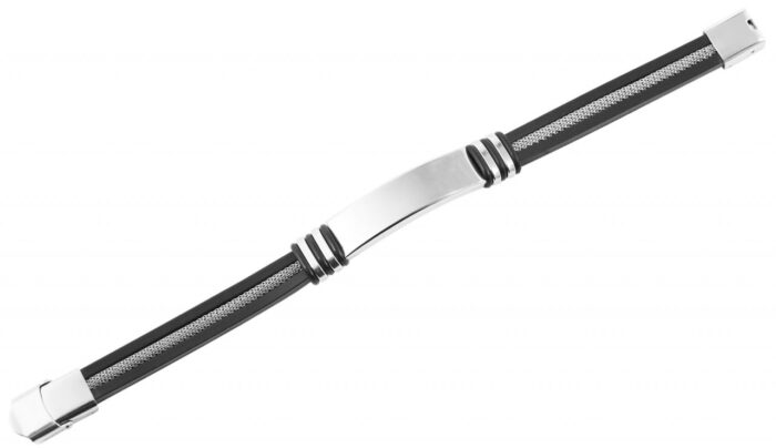 Akzent Armband aus Silikon und Edelstahl in Schwarz, Schlangenketteneinsatz - Image 2