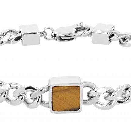 Akzent Panzerarmband aus Edelstahl, brauner Achat, Länge 21,5 cm