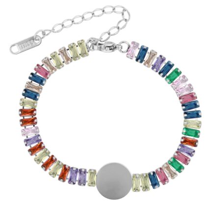 Akzent Armband "Alexa", Edelstahl & Zirkoniasteine, Gravurplatte, silber- ode...