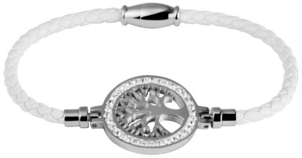 Akzent Armband aus Lederimitat, geflochten mit Edelstahlelement Lebensbaum