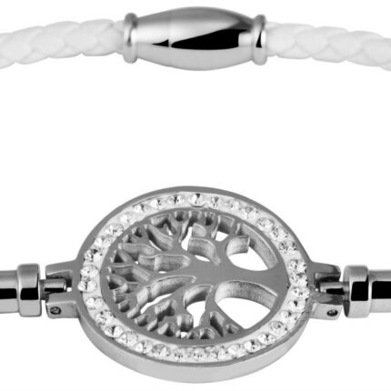 Akzent Armband aus Lederimitat, geflochten mit Edelstahlelement Lebensbaum