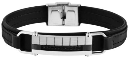 Akzent Echtlederarmband, schwarz, mit Edelstahlelement