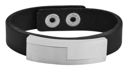 Akzent Echtlederarmband mit Edelstahlelement, Druckknöpfe
