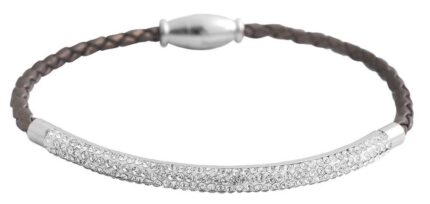Akzent Armband aus geflochtenem Lederimitat und Edelstahlelementen, Similibesatz