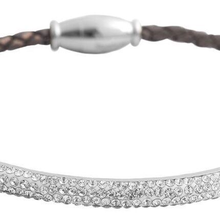 Akzent Armband aus geflochtenem Lederimitat und Edelstahlelementen, Similibesatz