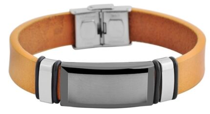 Akzent Echtlederarmband mit Edelstahlgravurplatte