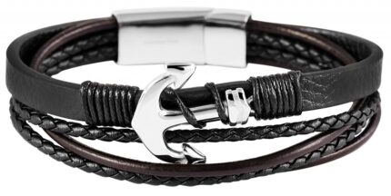 Akzent Echtlederarmband in schwarz mit silberfarbenem Edelstahlelement