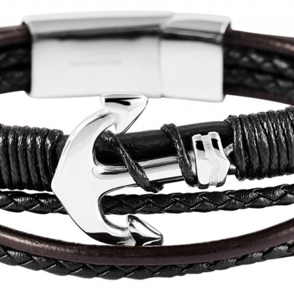 Akzent Echtlederarmband in schwarz mit silberfarbenem Edelstahlelement