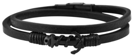 Akzent Wickelarmband aus Echtleder und Edelstahl, Ankerelement