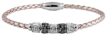 Akzent Armband aus Lederimitat mit Edelstahlelementen und Similibesatz
