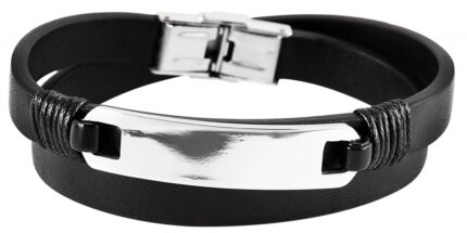 Akzent Wickelarmband aus Echtleder mit Edelstahlgravurplatte, 43 cm