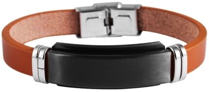 Majid" Echtlederarmband mit Edelstahlgravurplatte, 21,5 cm