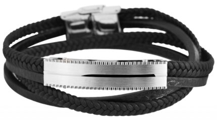 Akzent Echtleder-Wickelarmband mit Edelstahlelement, schwarz/silberfarben