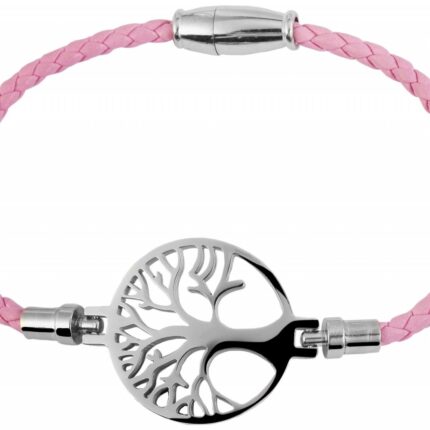 Akzent Echtlederarmband, geflochten mit Edelstahlelement Lebensbaum