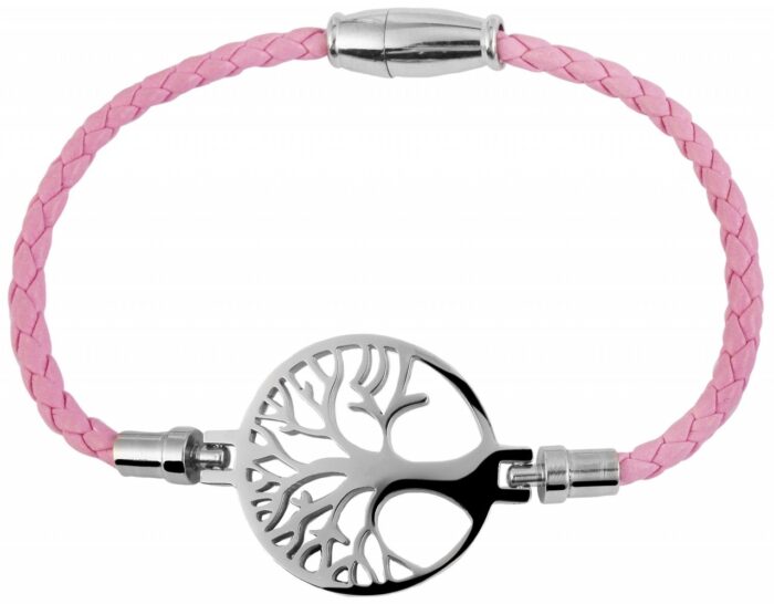 Akzent Echtlederarmband, geflochten mit Edelstahlelement Lebensbaum - Image 1
