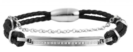 Akzent Echtlederarmband mit Edelstahlelement und Similibesatz