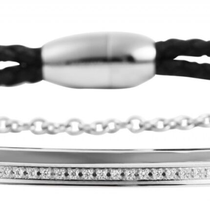 Akzent Echtlederarmband mit Edelstahlelement und Similibesatz