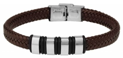 Akzent Echtlederarmband, geflochten mit Edelstahlelementen