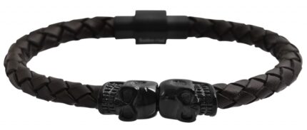 Akzent Echtlederarmband, geflochten mit Totenkopfelement