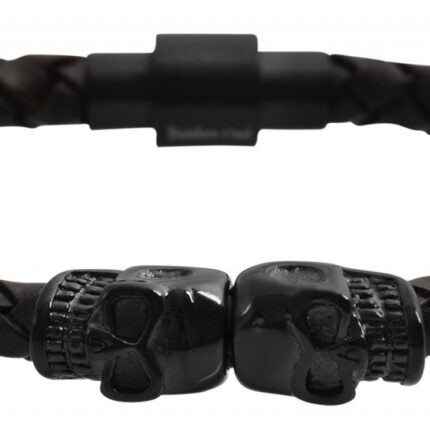 Akzent Echtlederarmband, geflochten mit Totenkopfelement