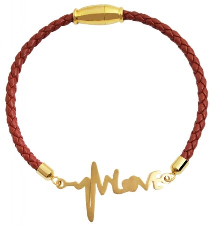 Akzent Armband aus Lederimitat mit Edelstahlelement Herzschlagsymbol