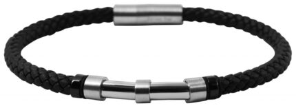 Akzent Echtlederarmband, geflochten mit Edelstahlelement