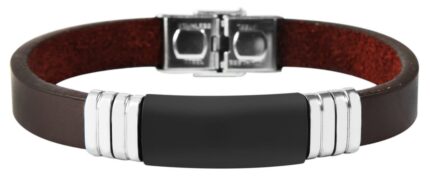 Akzent Echtlederarmband mit Edelstahlelement, Gravurplatte