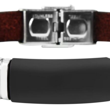 Akzent Echtlederarmband mit Edelstahlelement, Gravurplatte