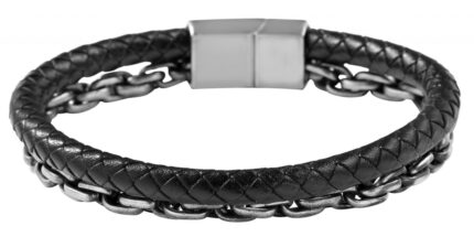 Akzent Armband aus Lederimitation mit Kettenelement, geflochten