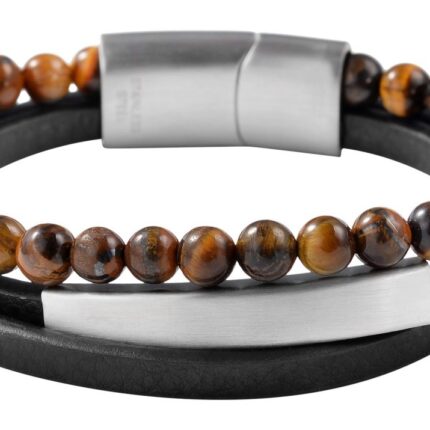Akzent Armband aus Lederimitation mit Tigerauge
