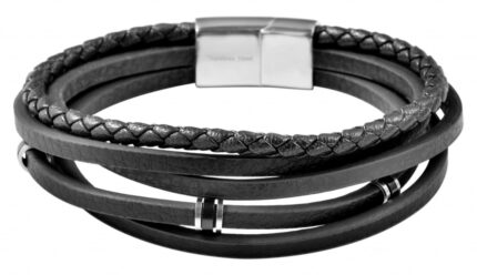 Akzent Armband aus Lederimitation mit Edelstahlelementen, schwarz